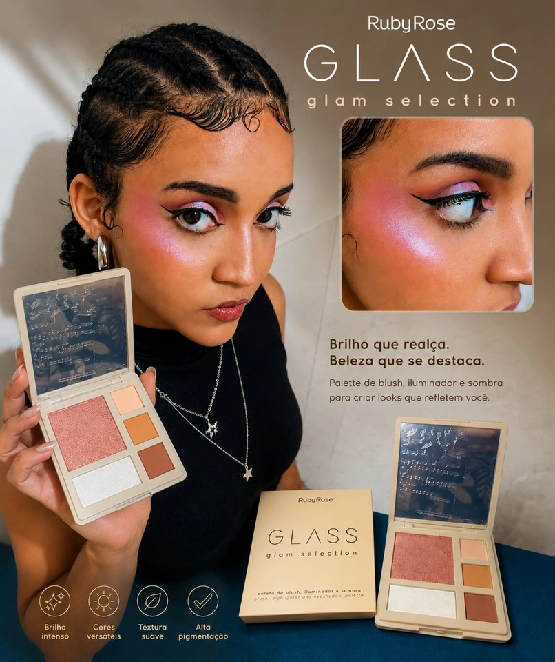 Paleta de Blush, Sombra e Iluminador Glass Ruby Rose - 2