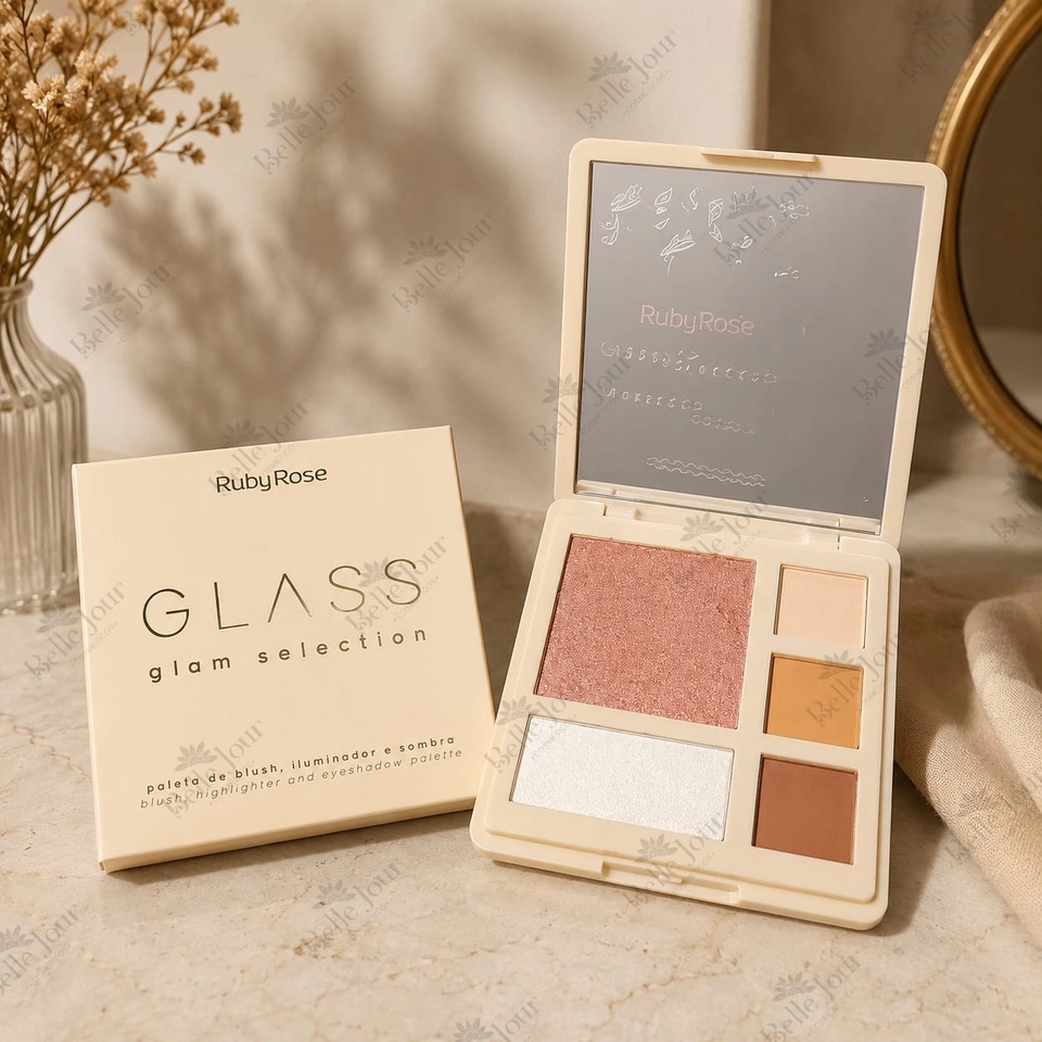 Paleta de Blush, Sombra e Iluminador Glass Ruby Rose - 1