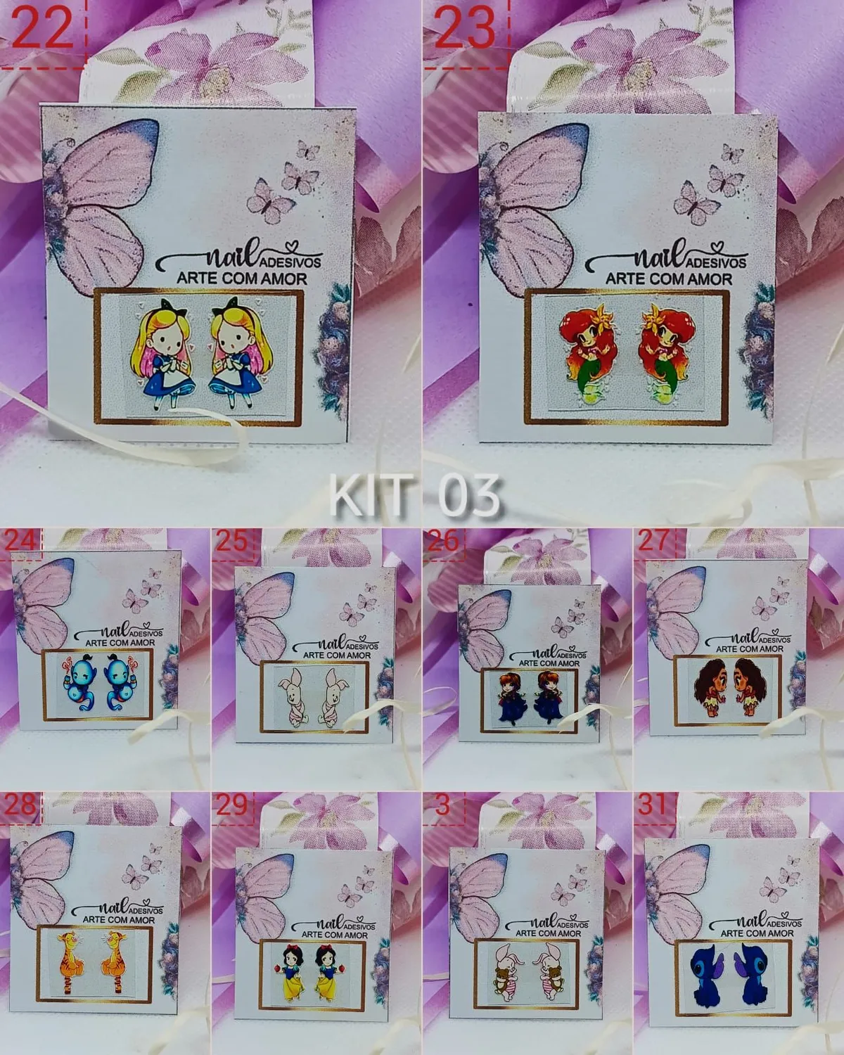 Kit 03 | 20 Adesivos 3D para Unhas Disney (10 Pares) – Alta Qualidade | Promoção - 1
