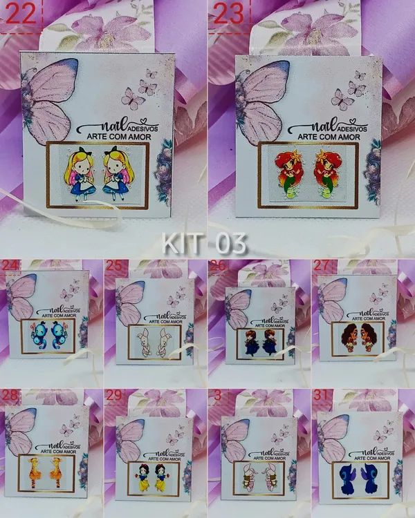 Kit 03 | 20 Adesivos 3D para Unhas Disney (10 Pares) – Alta Qualidade | Promoção