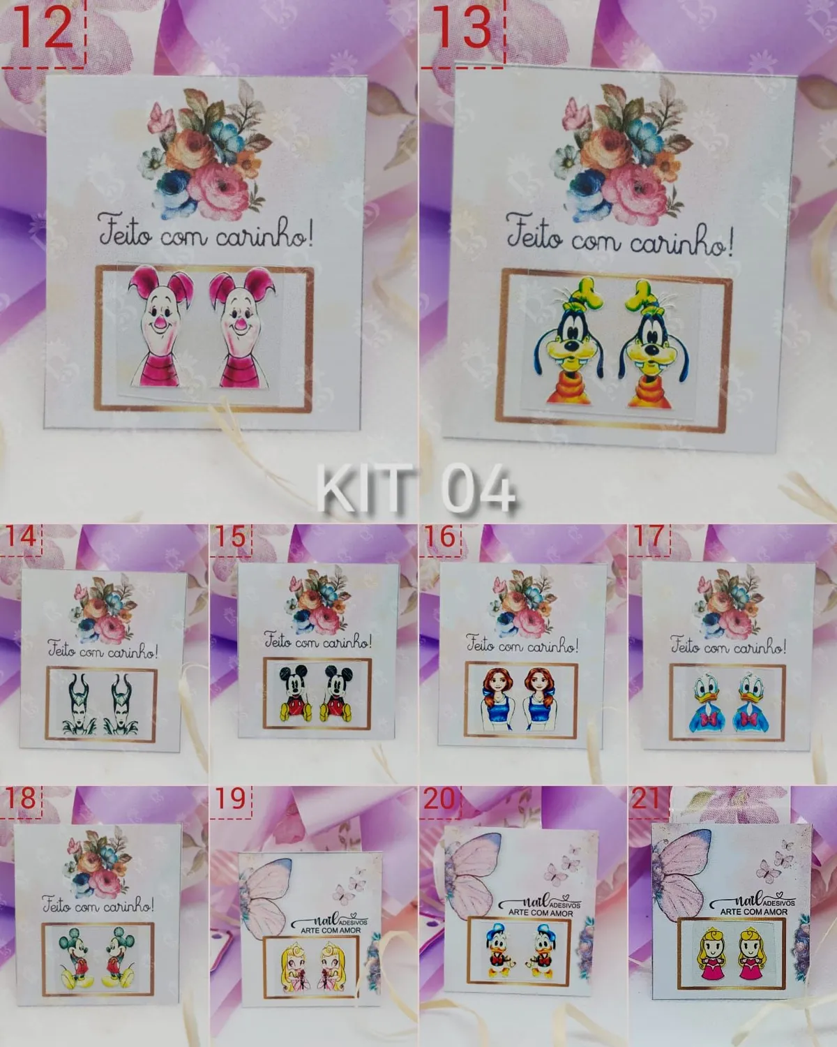Kit 04 | 20 Adesivos 3D para Unhas Disney (10 Pares) – Alta Qualidade | Promoção - 1