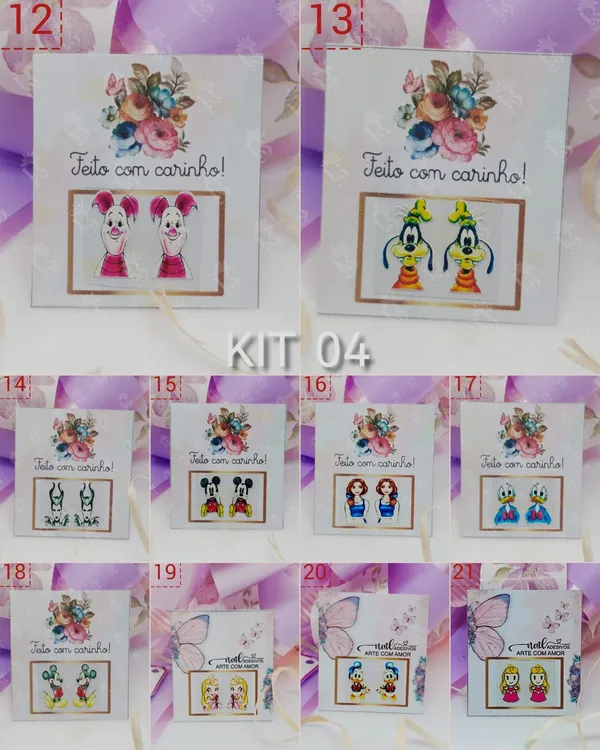 Kit 04 | 20 Adesivos 3D para Unhas Disney (10 Pares) – Alta Qualidade | Promoção