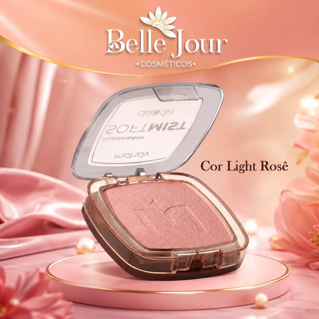 Iluminador Facial Em Pó Compacto Soft Mist Dia a Dia Mahav Cor Light Rosê - 1