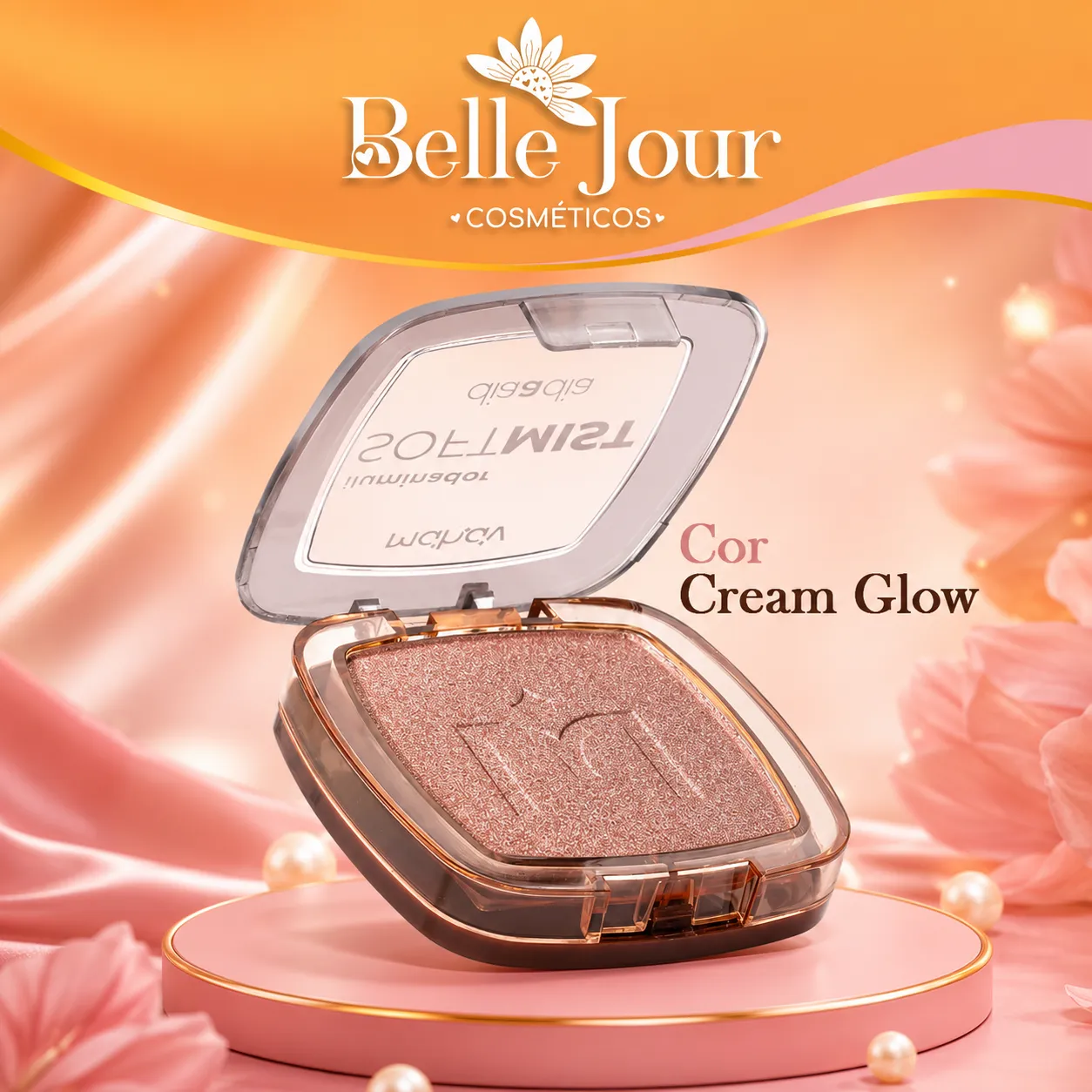 Iluminador Facial Em Pó Compacto Soft Mist Dia a Dia Mahav Cor Cream Glow - 1