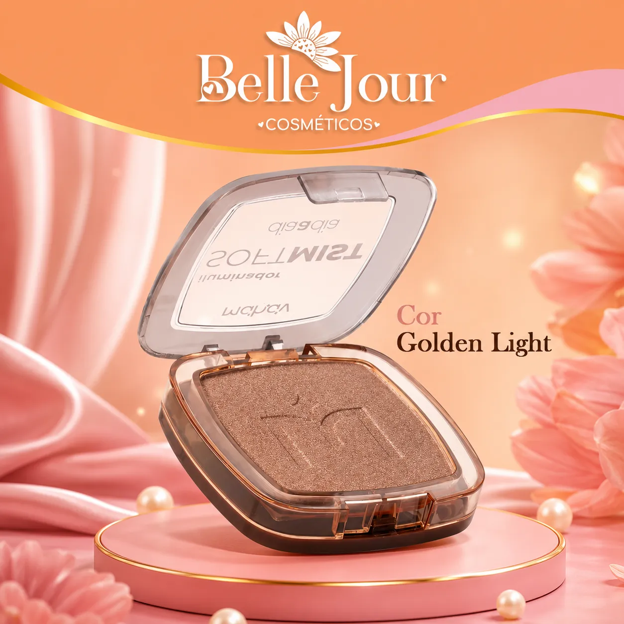 Iluminador Facial Em Pó Compacto Soft Mist Dia a Dia Mahav Cor Golden Light - 1