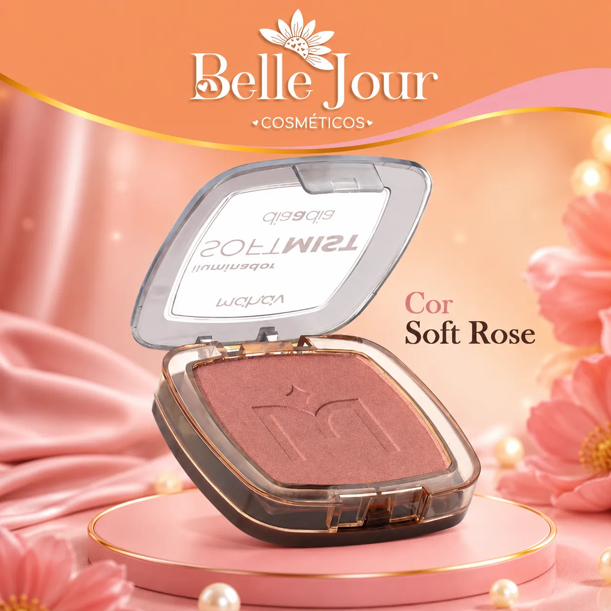 Iluminador Facial Em Pó Compacto Soft Mist Dia a Dia Mahav Cor Soft Rose - 1