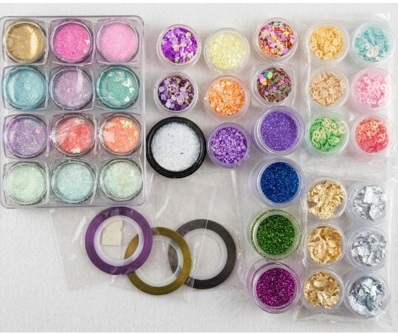 ​Kit Decoração Unhas e Resina - 33 Itens (Pó Sereia, Folha de Ouro, Paetês)  VARIADOS