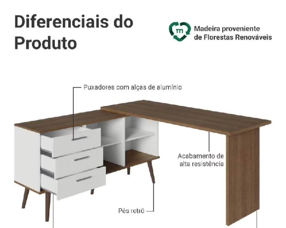 Mesa escrivaninha em L   .............. 👇 LINK na DESCRIÇÃO 👇 - imagem 3