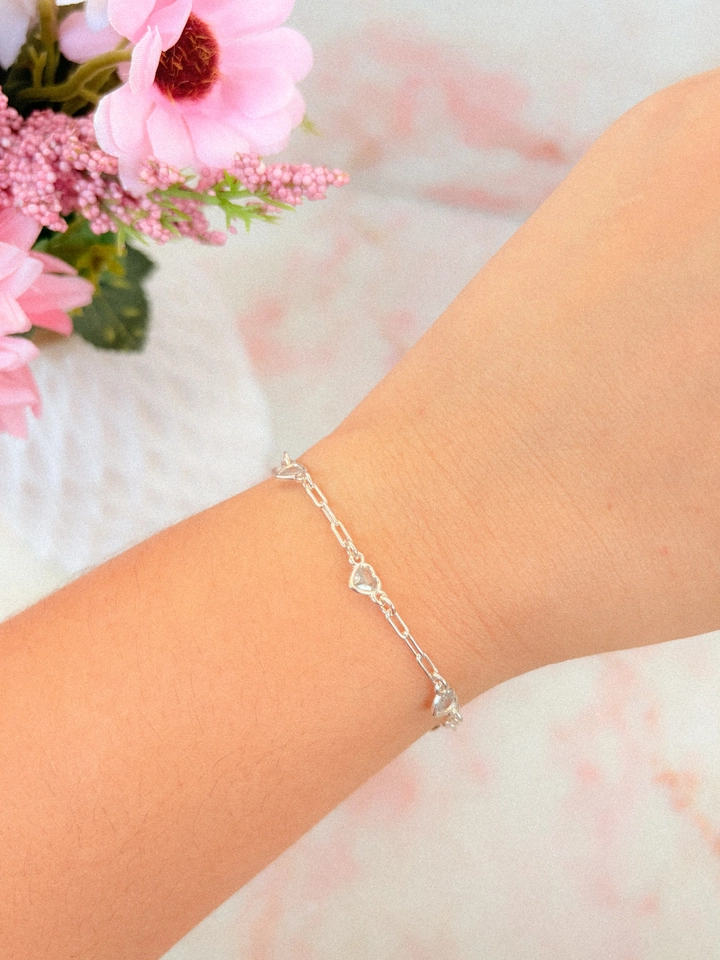 Pulseira corações prata  - 1