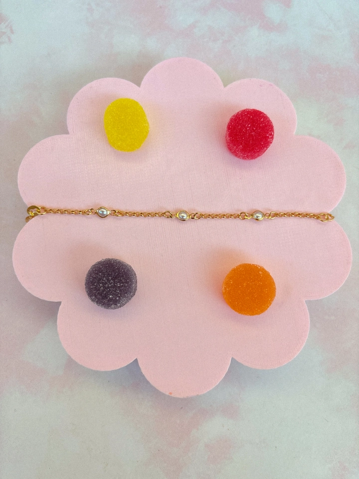 Pulseira mini elo português com pérolas - infantil  - 1