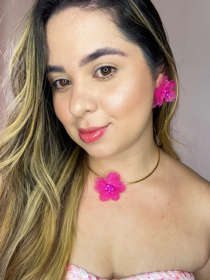 Conjunto aro flor rosa  - 1