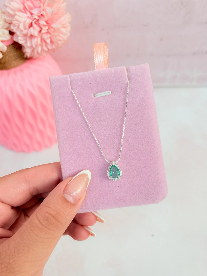 Colar gota verde - prata  - 1