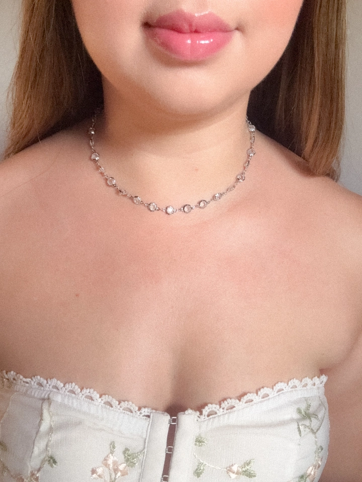 Choker bolinha de cristais - aço inoxidável  - 1