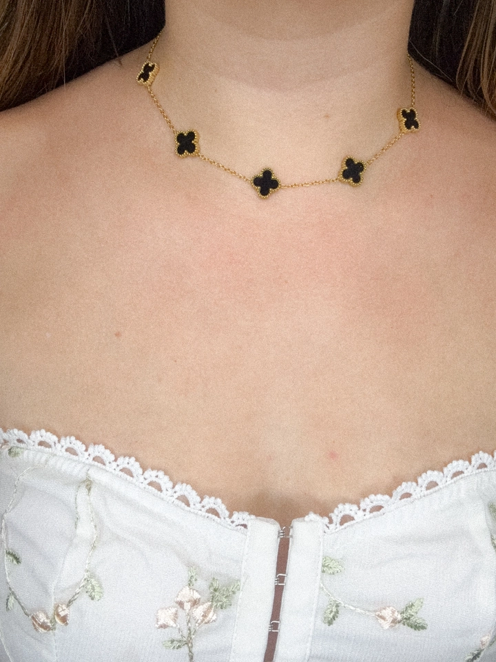 Choker trevo preto - aço inoxidável  - 1