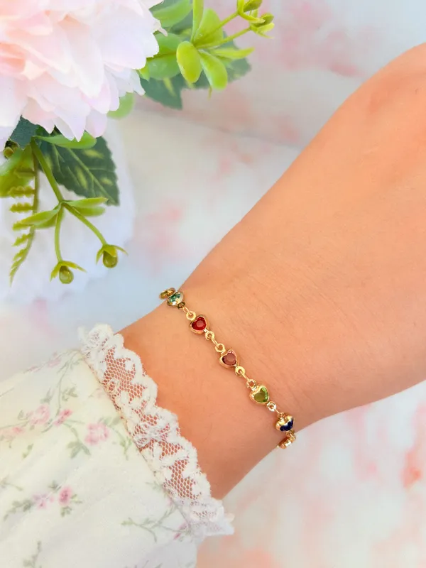 Pulseiras mini corações coloridas 