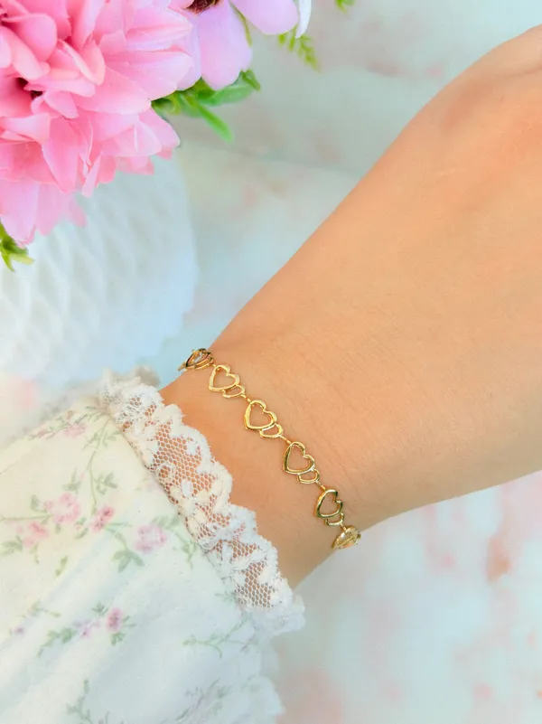 Pulseira elos corações duplos 