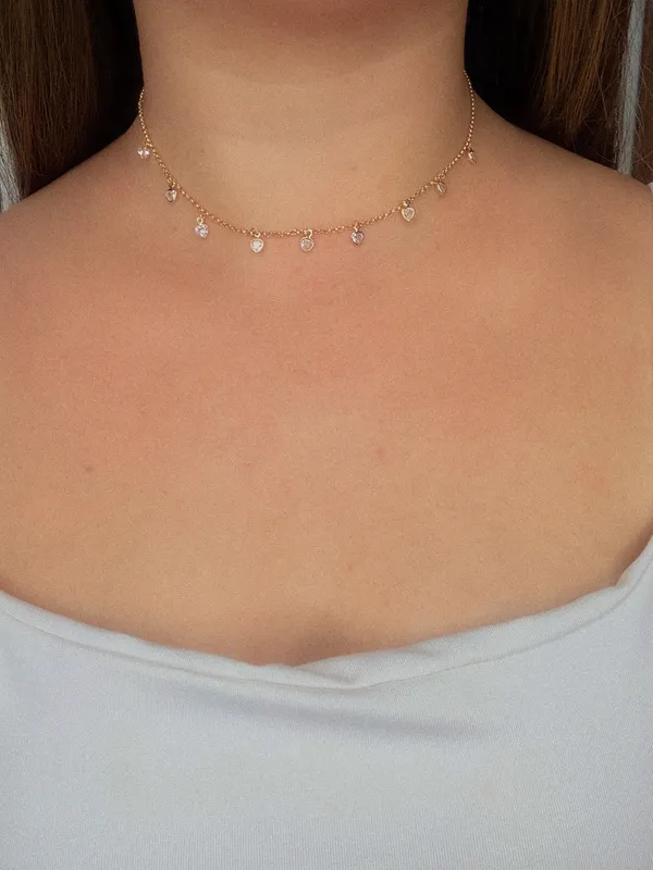choker corações pedrinhas 