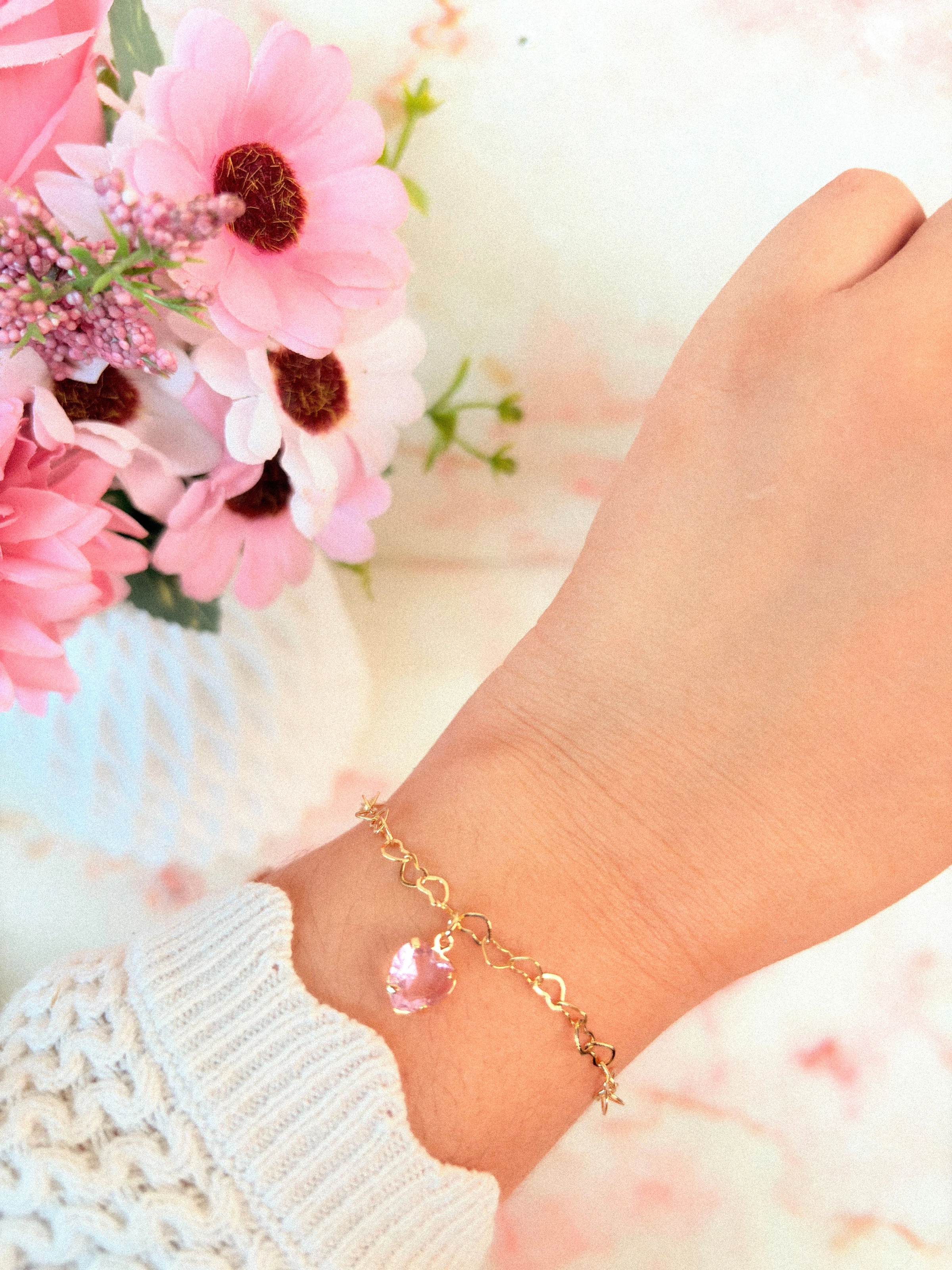 Pulseira coração rosa  - 1
