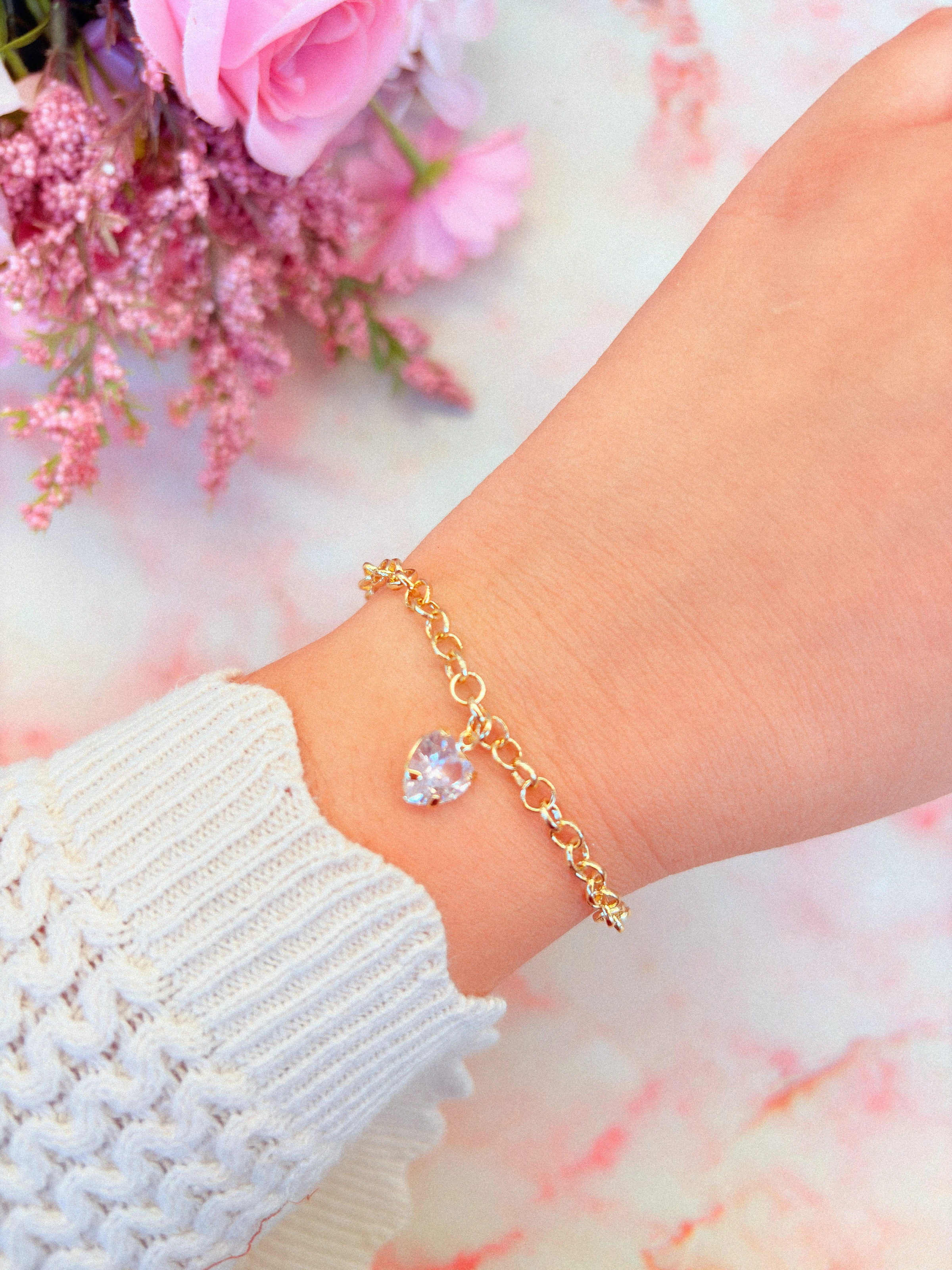 Pulseira elo português coração cristal  - 1
