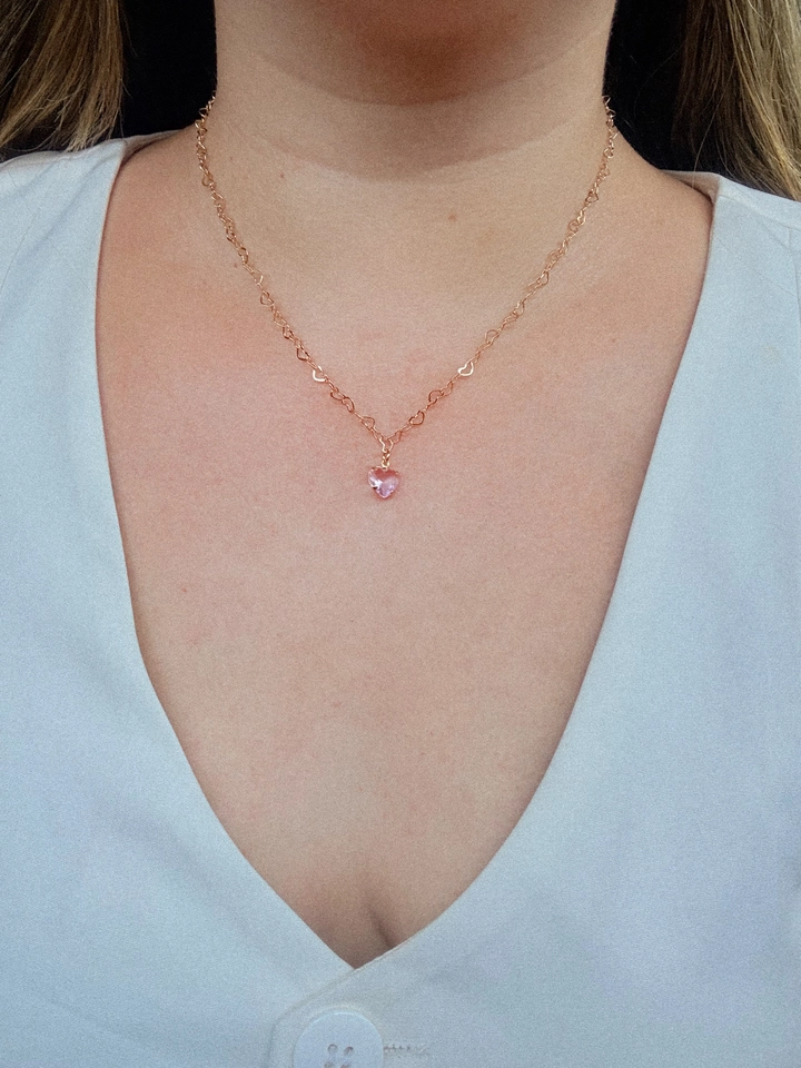 Colar coração rosa  - 1