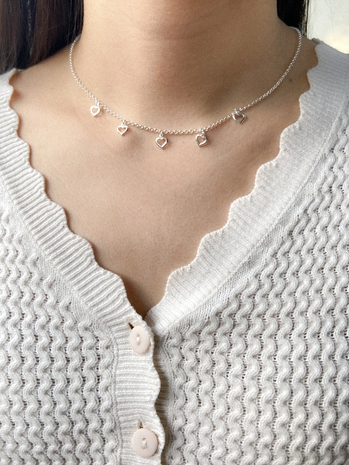 Choker mini elo português corações/ prata  - 1