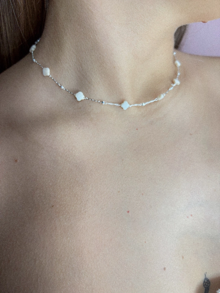 Choker trevo e bolinha - prata - 1