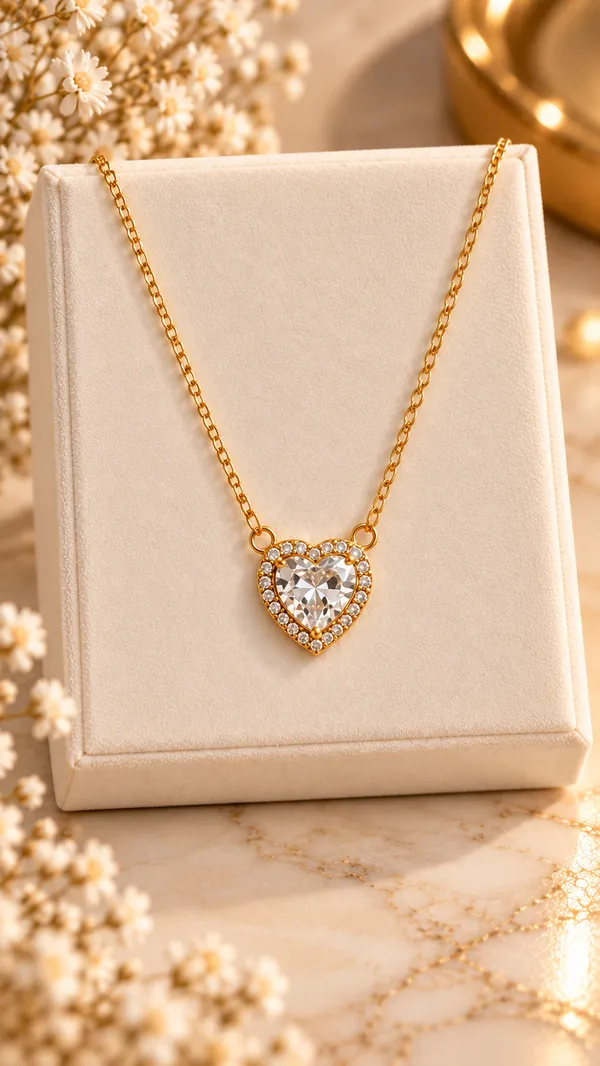 Colar Coração Cravejado  Aço Dourado