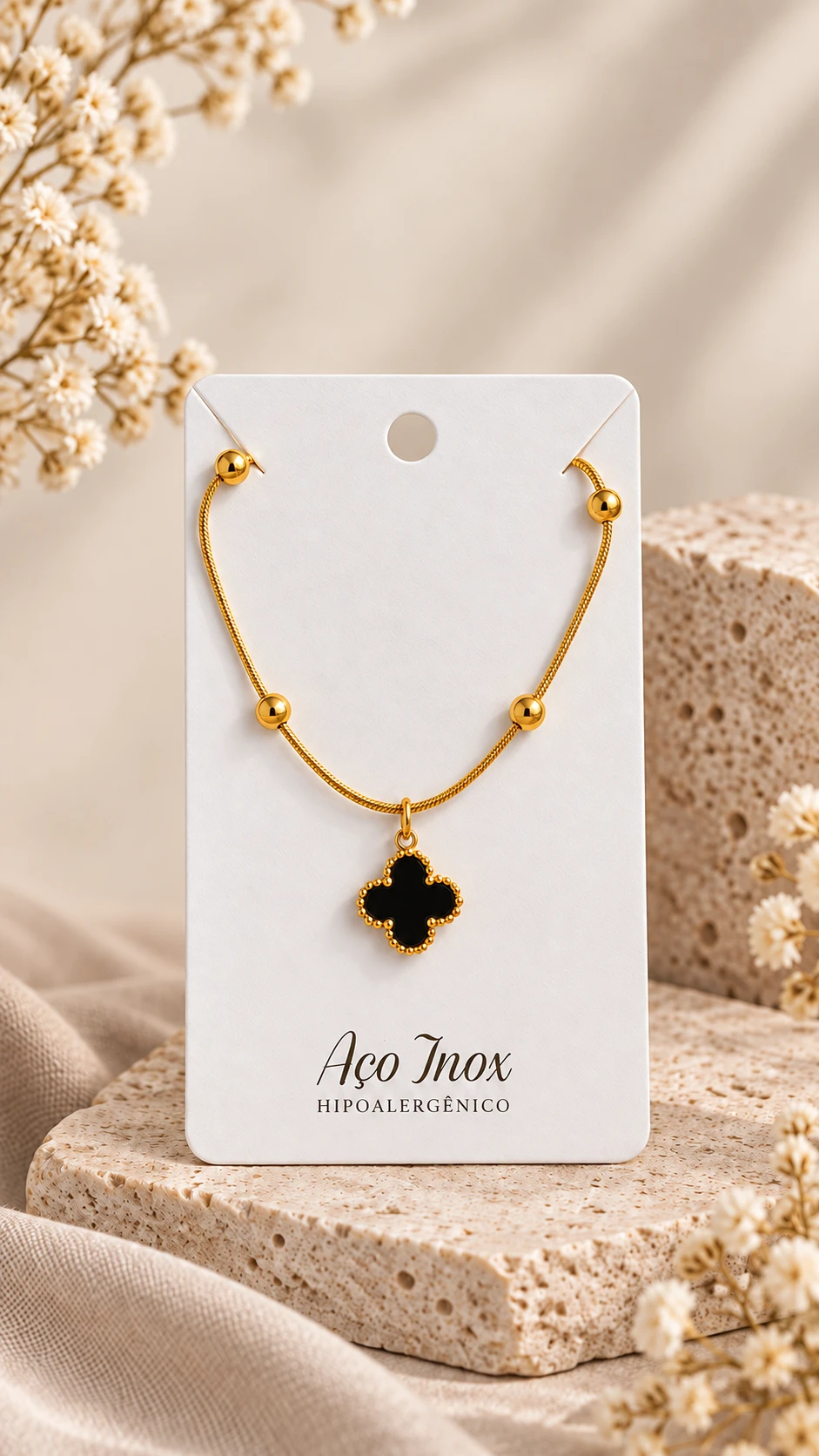 Colar Trevo Aço Dourado - 1