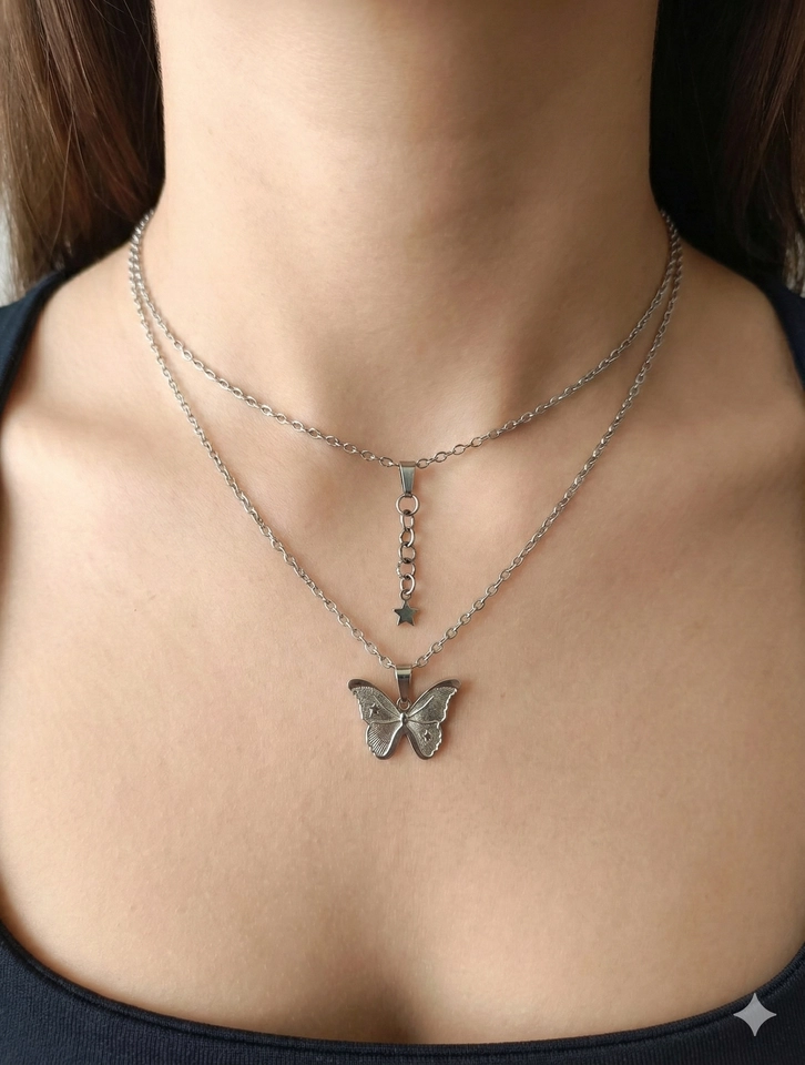 Colar Duplo Borboleta 