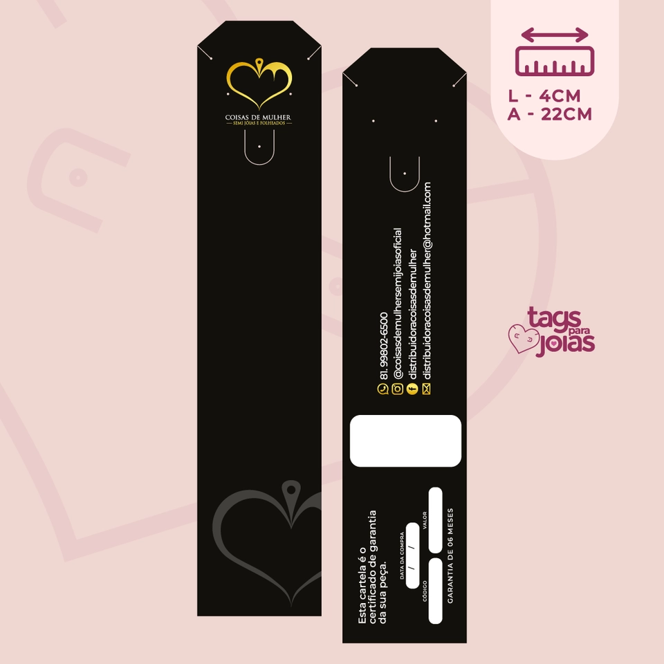 Tag Grande Brinco, Colar e Pulseira - 22cm x 4cm - 1