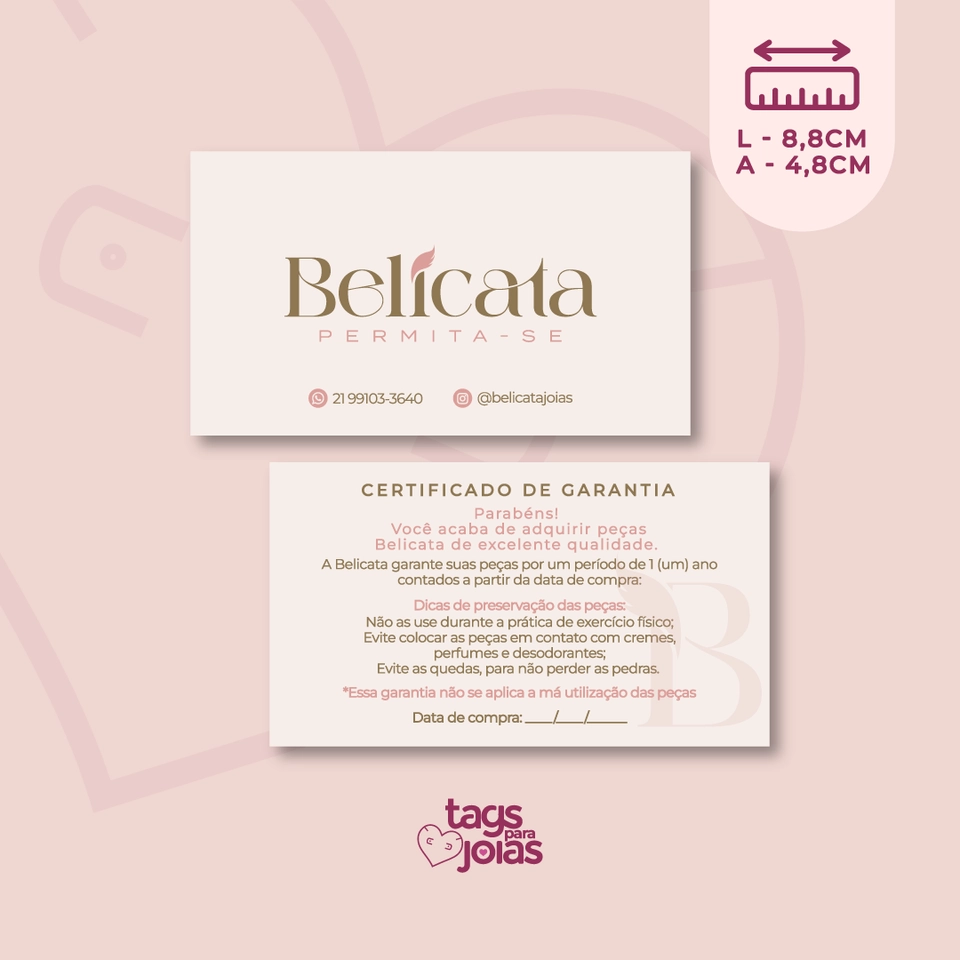 Cartão de Garantia - 8,8cm x 4,8cm