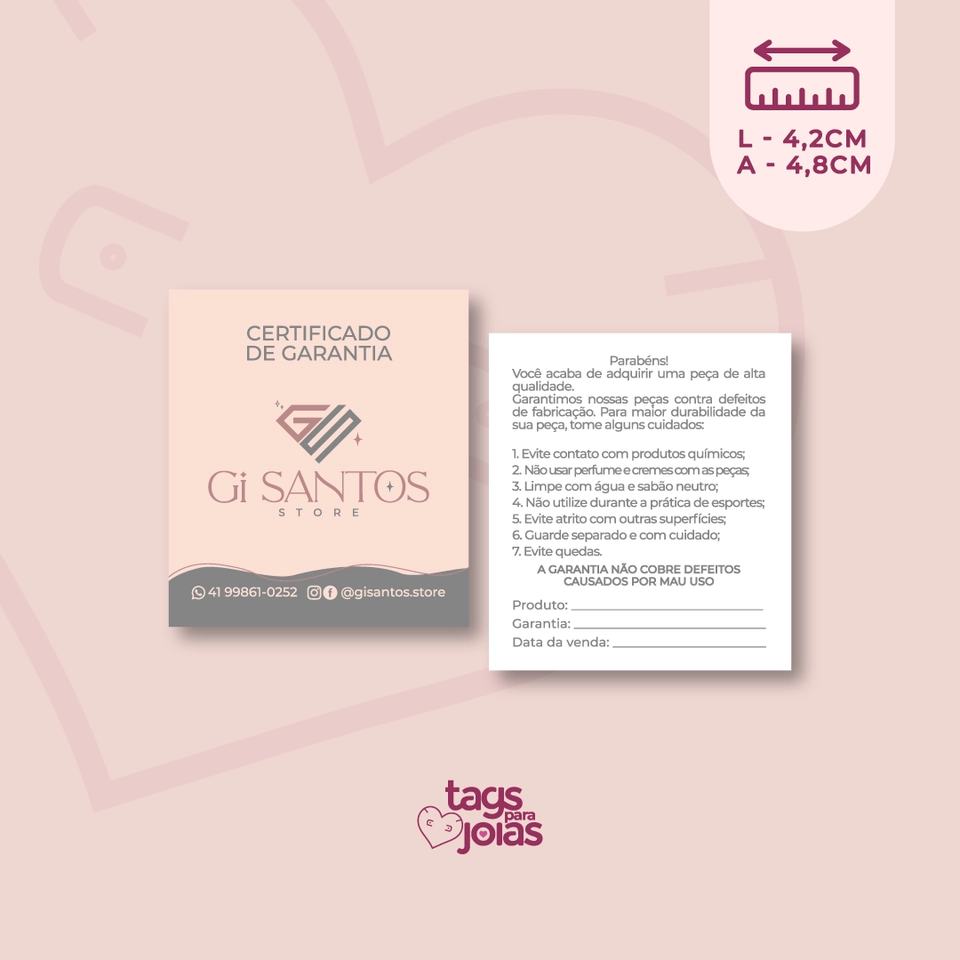 Mini Cartão, Mini Certificado de Garantia, Mini Cartão de Agradecimento ou Visita - 4,2cm x 4,8cm