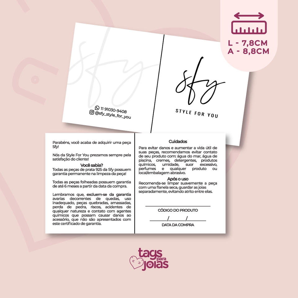 Certificado de Garantia com Vinco (dobra) - 8,8cm x 4,8cm