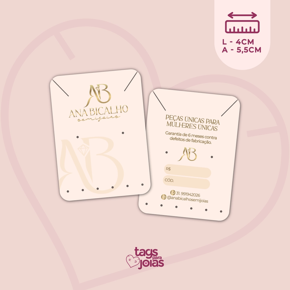 Tag para Colar, Brinco e Trio de Argolas no Rodapé - 5,5cm x 4cm