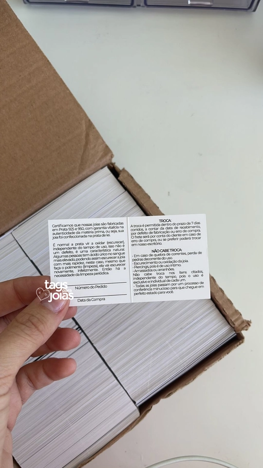 Certificado de Garantia com Vinco (dobra) - 8,8cm x 4,8cm - 3