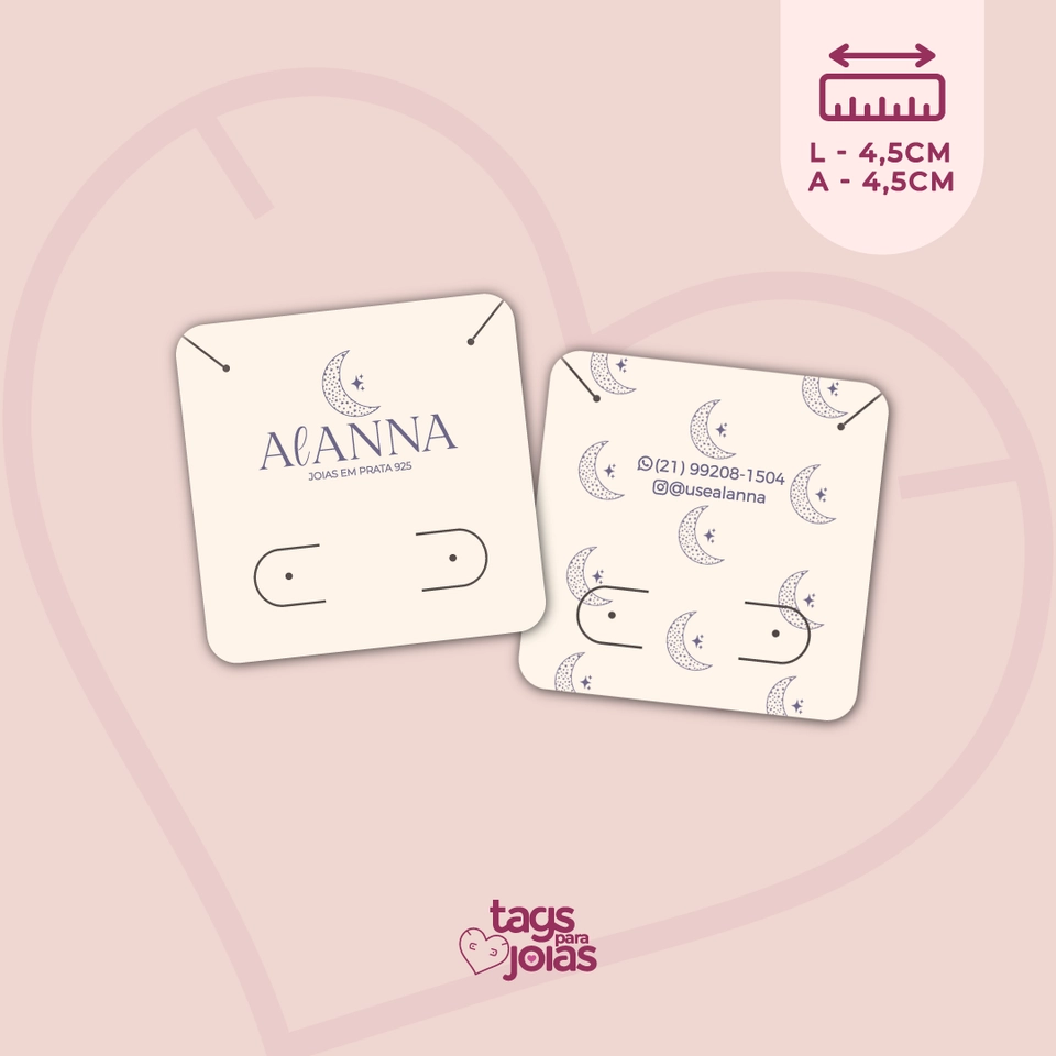 Mini Tag para Colar e Brinco + Corte para Argolinha - 4,8cm x 4,8cm - 1