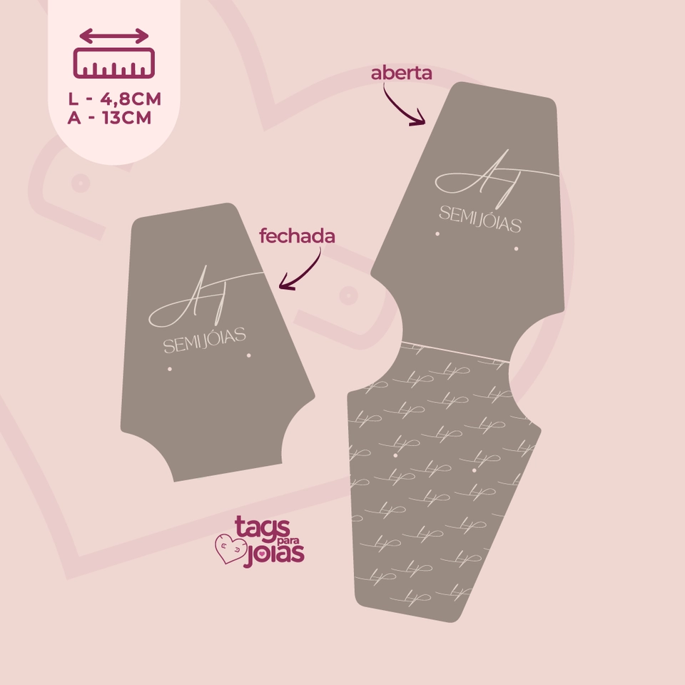 Tag Gravatinha para Brinco, Colar e Pulseira com vinco (dobra) - 13cm x 4,8cm - 1