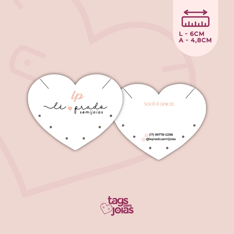 Tag Coração para Colar e Trio de Argolas - 6cm x 4,8cm - 1