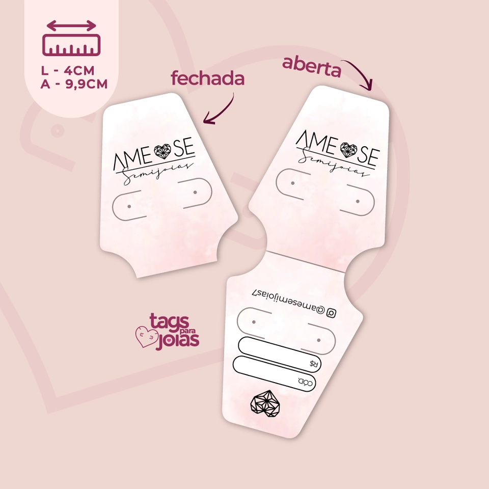 Tag Slim Gravatinha para Brinco, Colar e Pulseira com vinco (dobra) - 9,9cm x 4cm