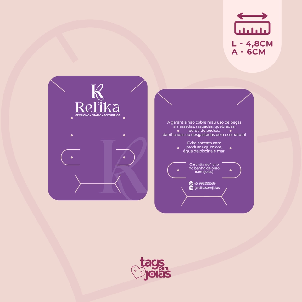 Tag Slim para Colar e Trio de Brincos + Corte para Argolinha e Anel - 6cm x 4,8cm - 1