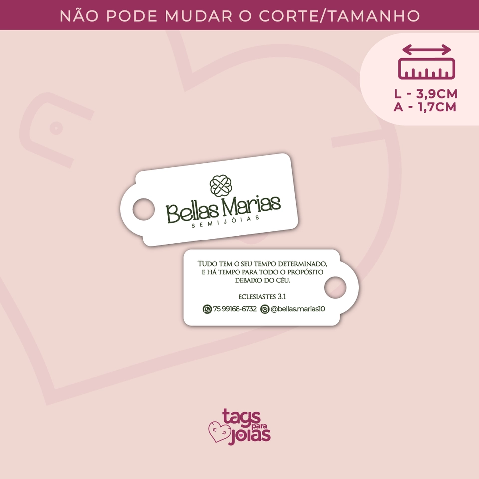 Tag Anel, Pulseira, Colar, Berloque e Pingente - 1,7cm x 3,9cm