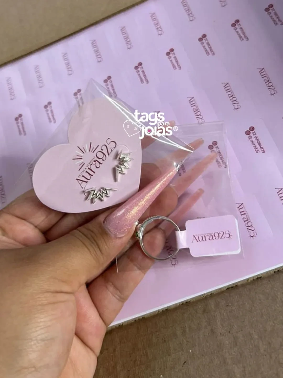 Tag Coração para Colar e Trio de Argolas - 6cm x 4,8cm - 2