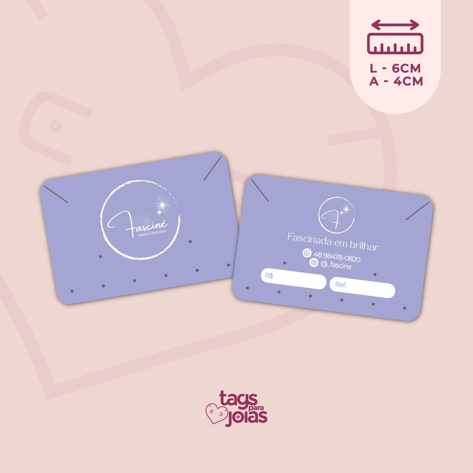 Tag Colar/Pulseira e Trio + Par de Brinco - 6cm x 4cm - 1