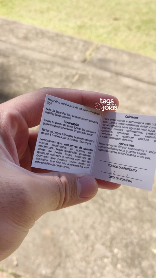Certificado de Garantia com Vinco (dobra) - 8,8cm x 4,8cm - 2