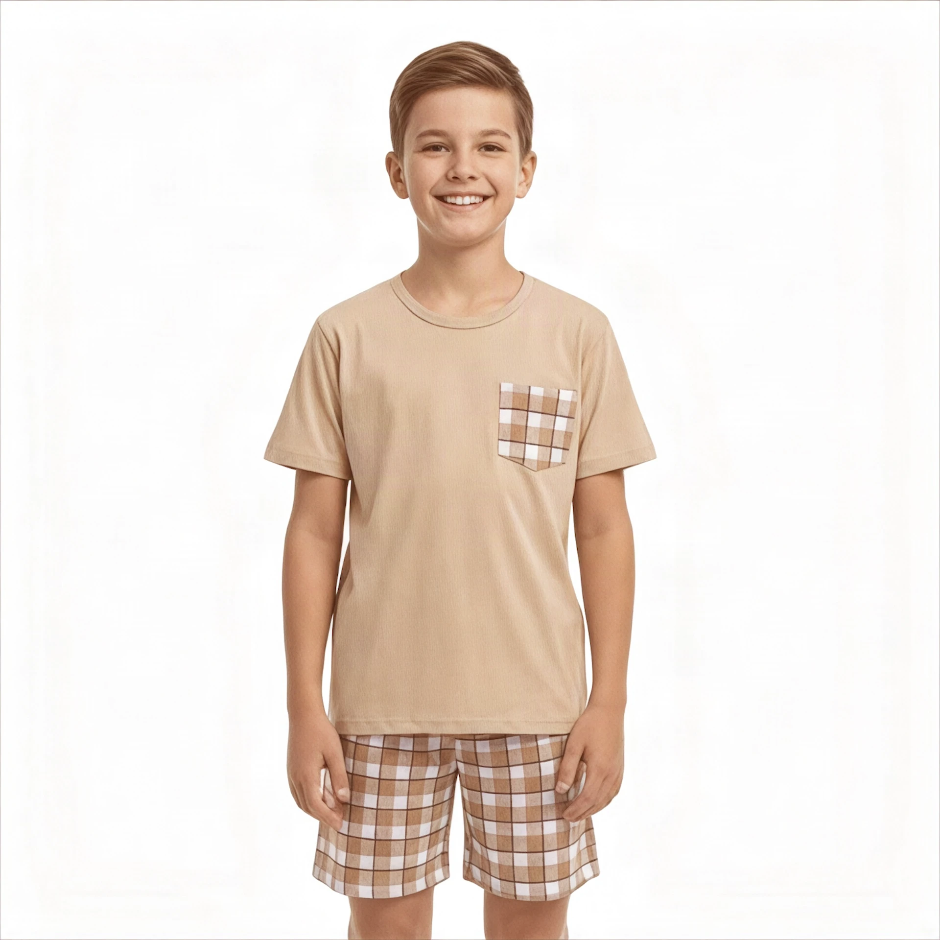 Pijama Masculino Infantil Xadrez em Algodão - 1