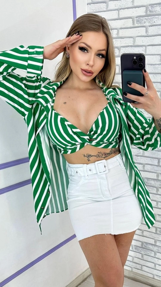 CHEMISE + CROPPED LISTRADO - 1