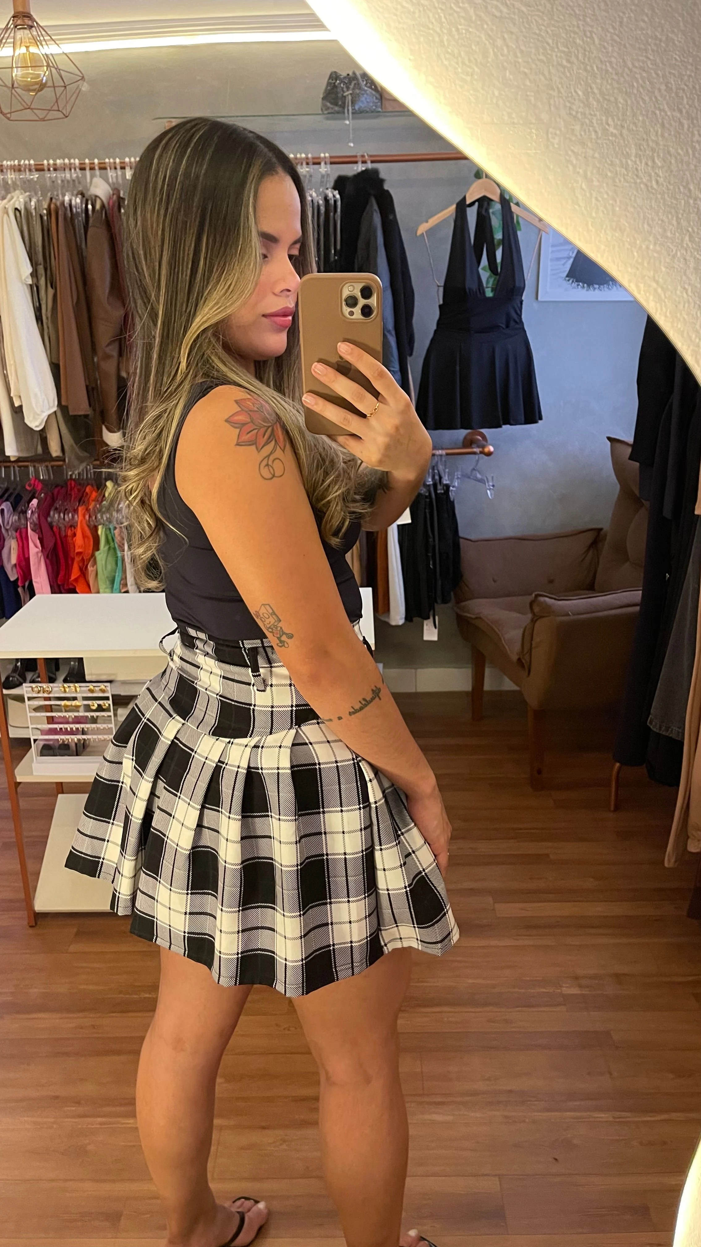 Saia Xadrez Plissada - 2