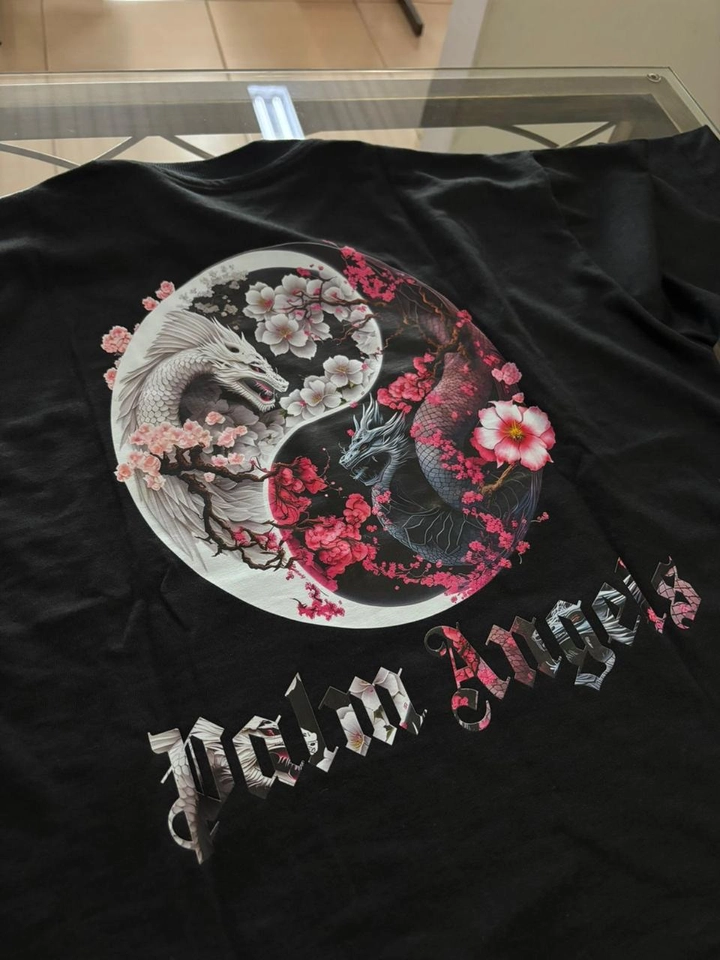 Camiseta palm angels yang dragão branco