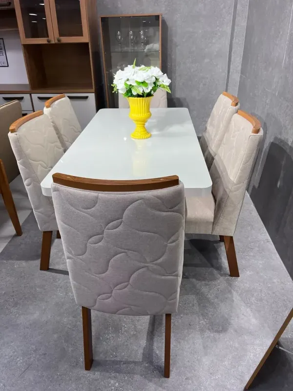 CONJUNTO MESA SENTRA 1.60 + 6 CADEIRAS FLOR - imagem 2