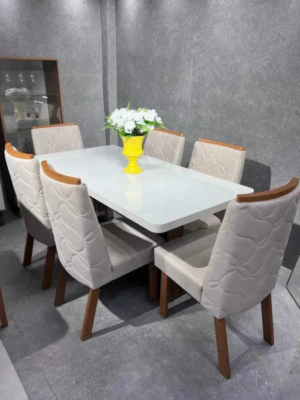 CONJUNTO MESA SENTRA 1.60 + 6 CADEIRAS FLOR - imagem 1